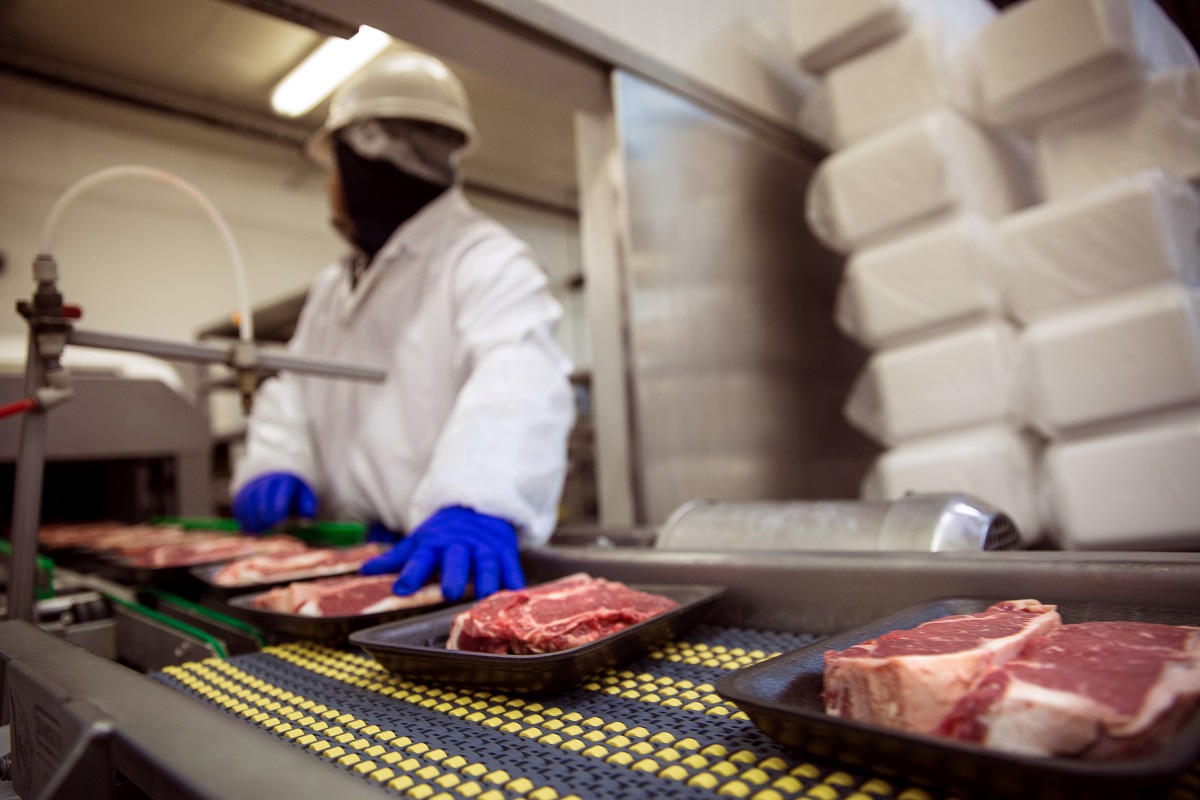 Image of man working at a meat processing plant.